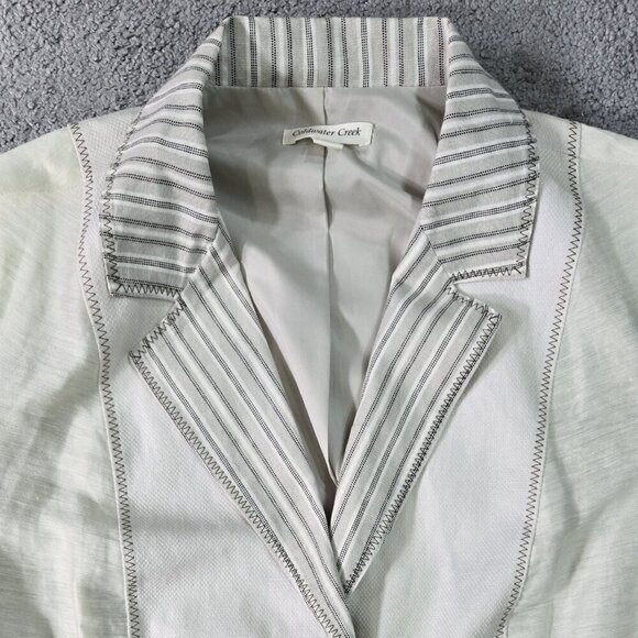 Coldwater Creek Linen Blend Cream Button Stripe Accent Blazer Preppy - Picture 4 of 9